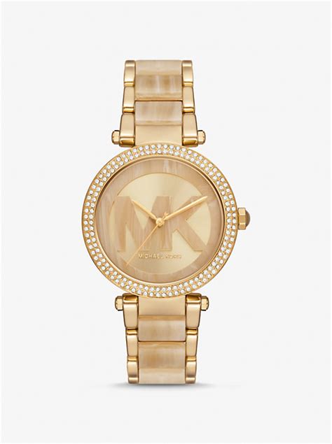 michael kors women's parker watch gold tone tortoise|Parker Pavé Gold.